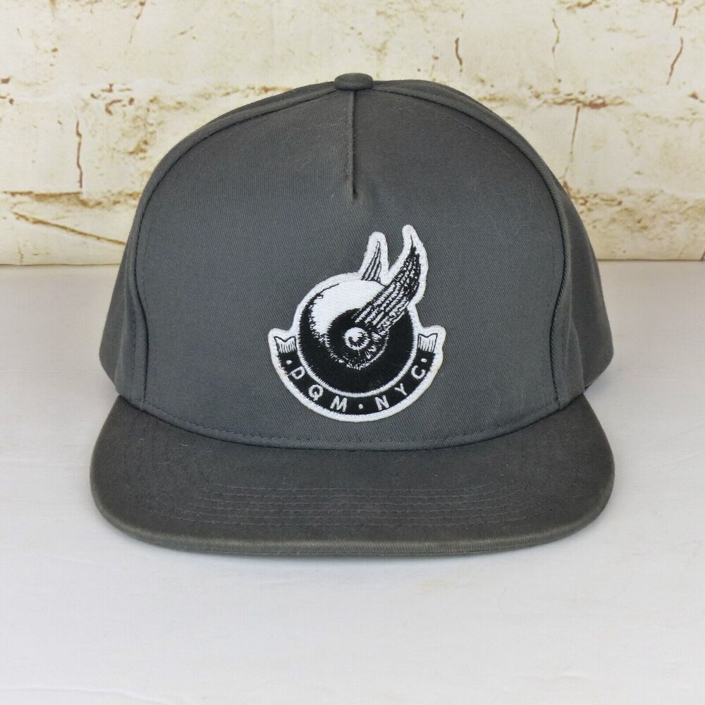 DQM NYC Snapback Hat Mens Gray Wheels Wings Embroidery Daves Quality Meats Skate